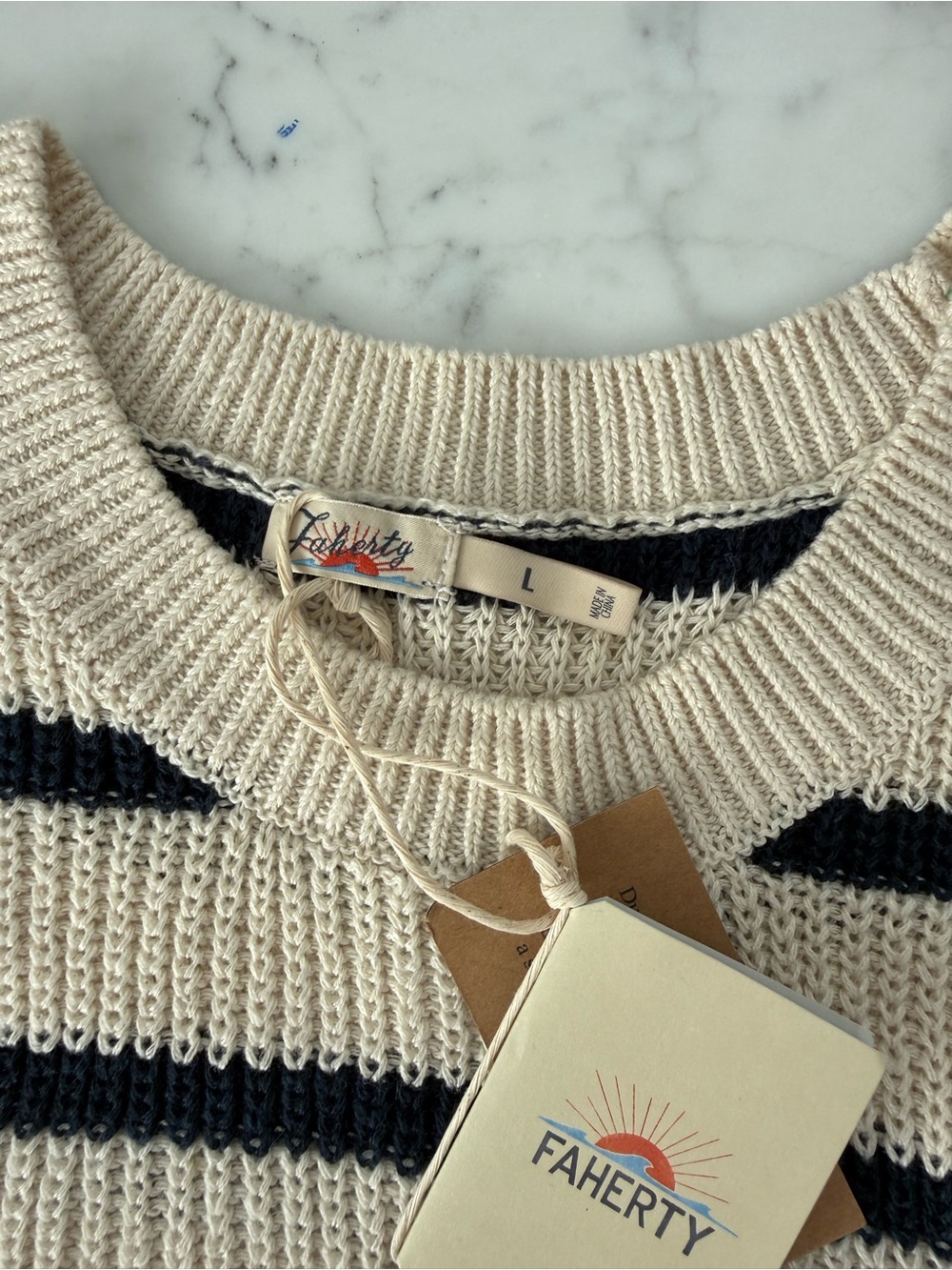Faherty Striped Sweater Vest Large NWT Organic Cotton Linen Knit Top Miramar - Picture 3 of 4